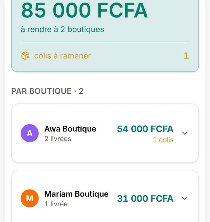 Capture de l’application Eazysell, compte d’exemple