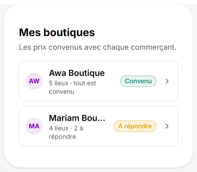 Capture de l’application Eazysell, compte d’exemple