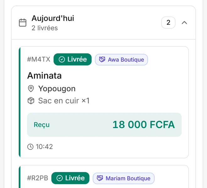 Capture de l’application Eazysell, compte d’exemple