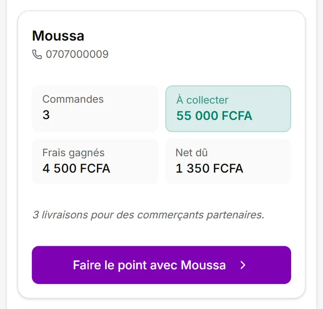 Capture de l’application Eazysell, compte d’exemple