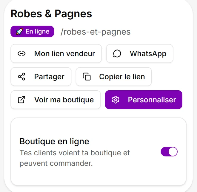 Capture de l’application Eazysell, compte d’exemple