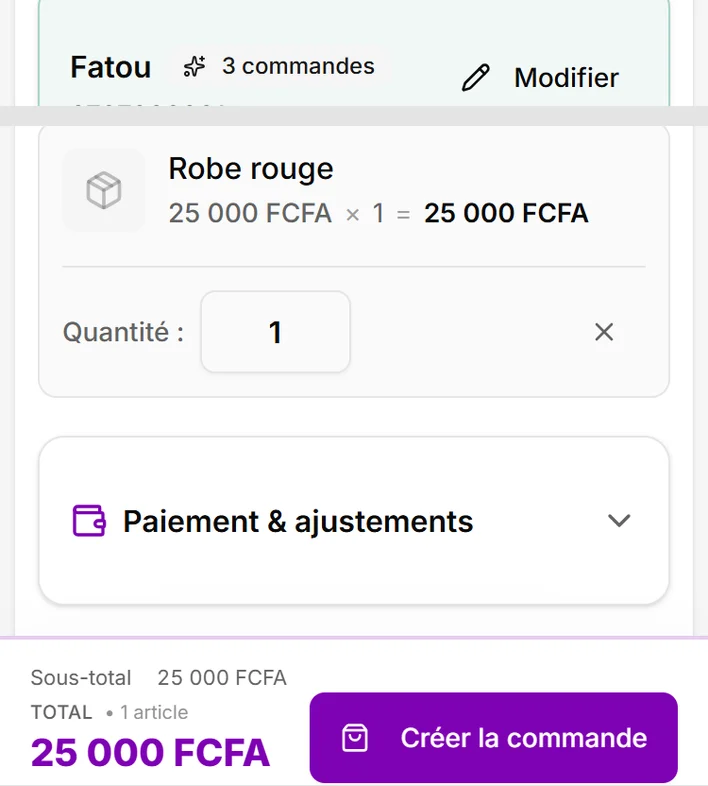 Capture de l’application Eazysell, compte d’exemple